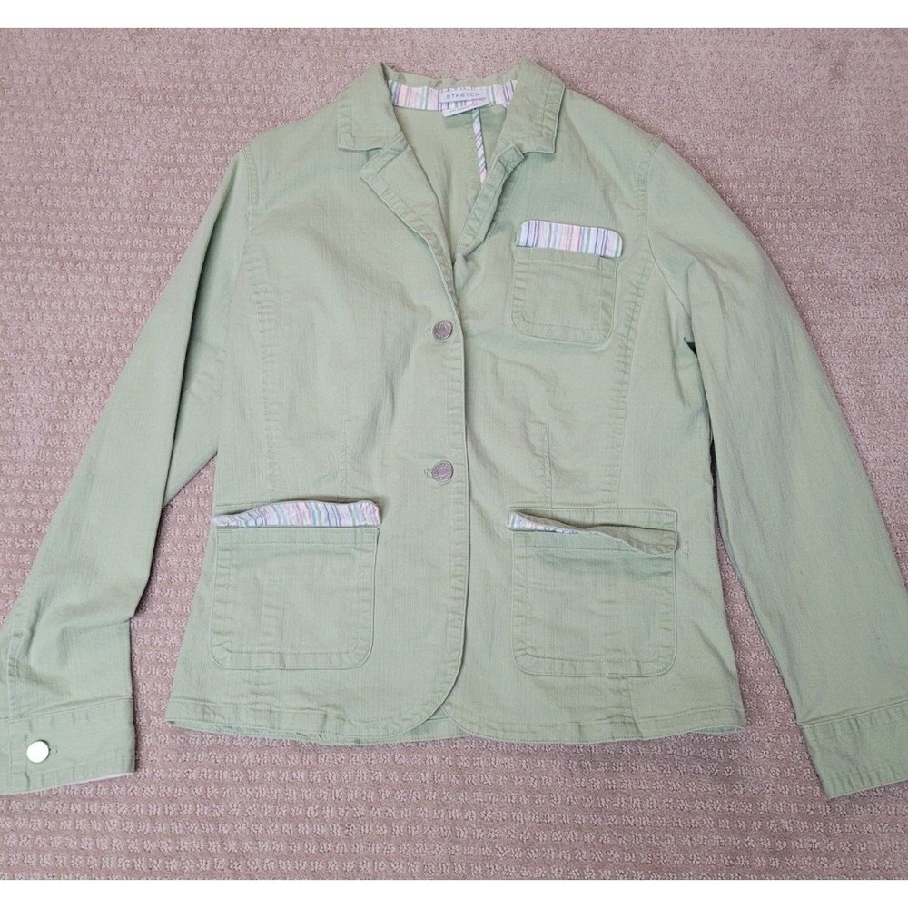 Villager by‎ Liz Claiborne Denim Jacket Blazer Size 14, Long Sleeve Green GUC